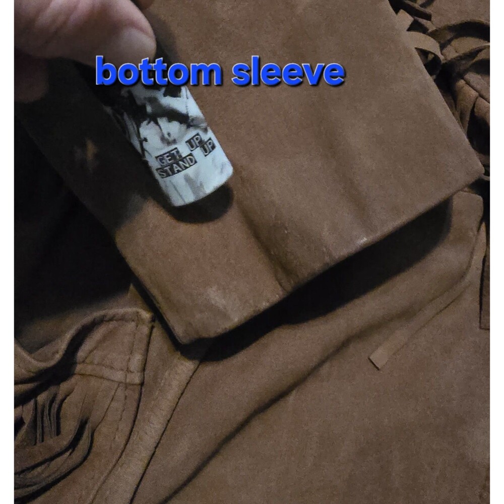 Leather Suede Jacket Womens SZ L Fringe Western Grunge Cowgirl WSpice Rustic - Picture 9 of 16